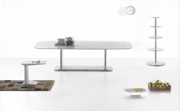 table and accessories in marble by james irvine