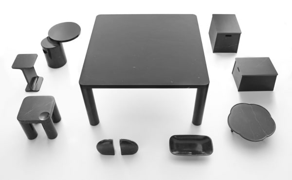 accessories and table in black marble by james irvine