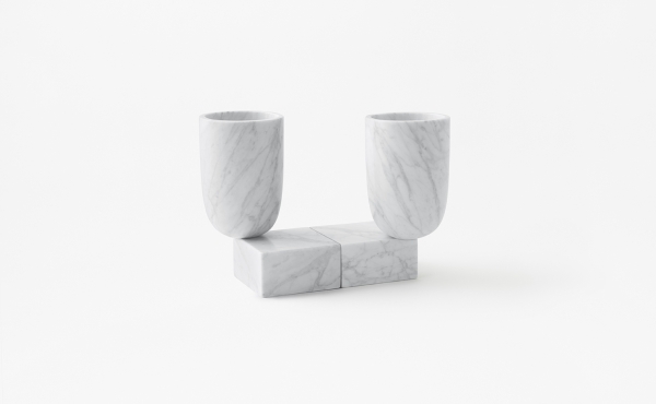 Undervase vase by nendo in White Carrara marble, matt polished finish.